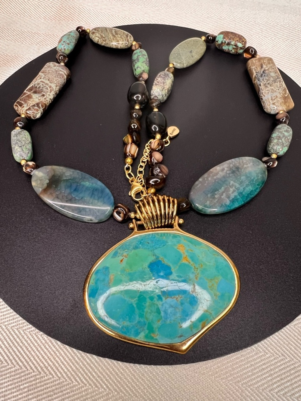 BARSE Turquoise Magnesite Pendant Gold Plated Bezel Gemstones Long Necklace